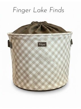 Thirty-One Drawstring Bag in Beige Gingham